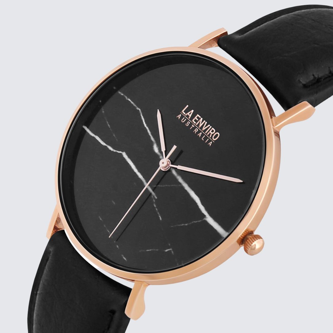 Rose Gold Marble Watch With Pineapple Leather