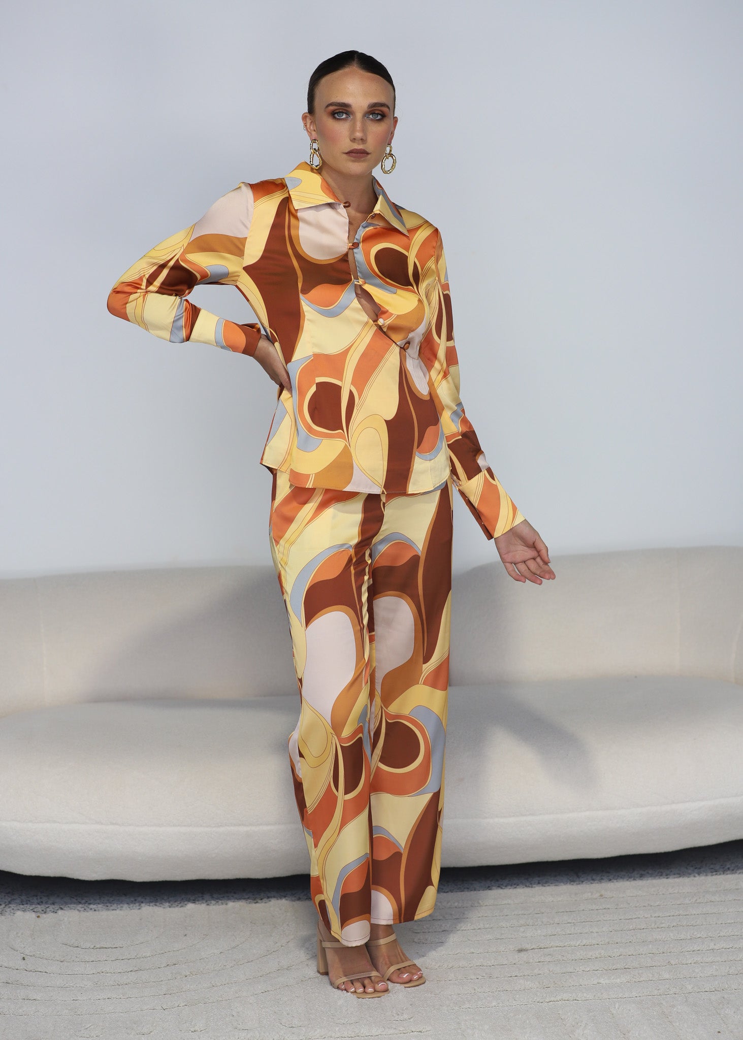 "Marisa" Retro Print Pants Suit