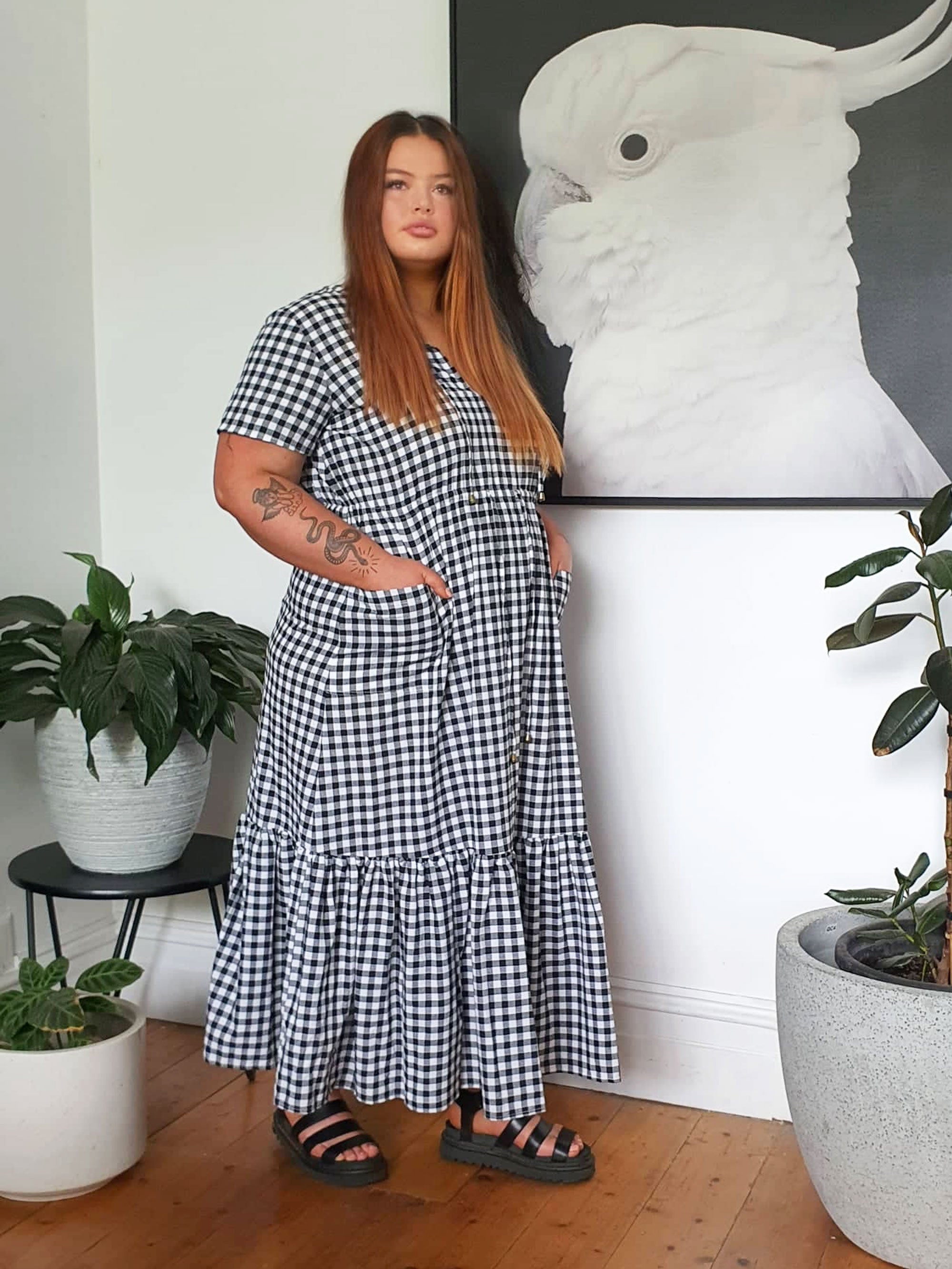 Tropical Maxi Dress // Gingham B&W