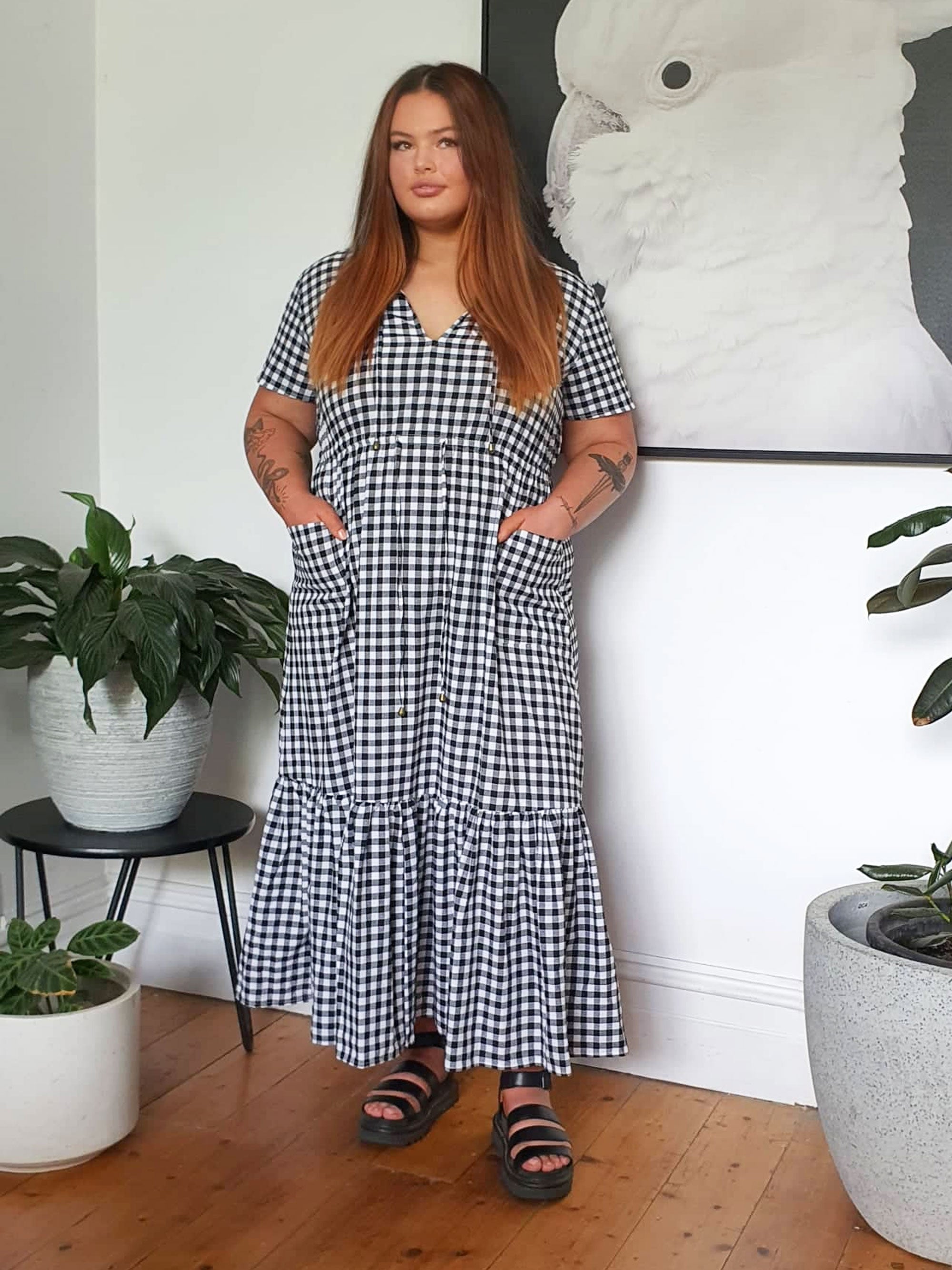 Tropical Maxi Dress // Gingham B&W