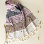 Ahimsa Silk Scarf in grey, brown & pink stripes - Bethikal - stride