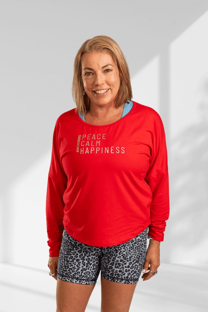 Anchoring | Red long sleeve activewear top for women - Empowered Clothing - stride