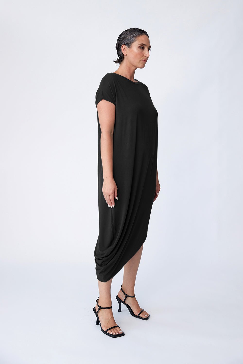 Bamboo Asymmetric Dress - Black - Tluxe - stride