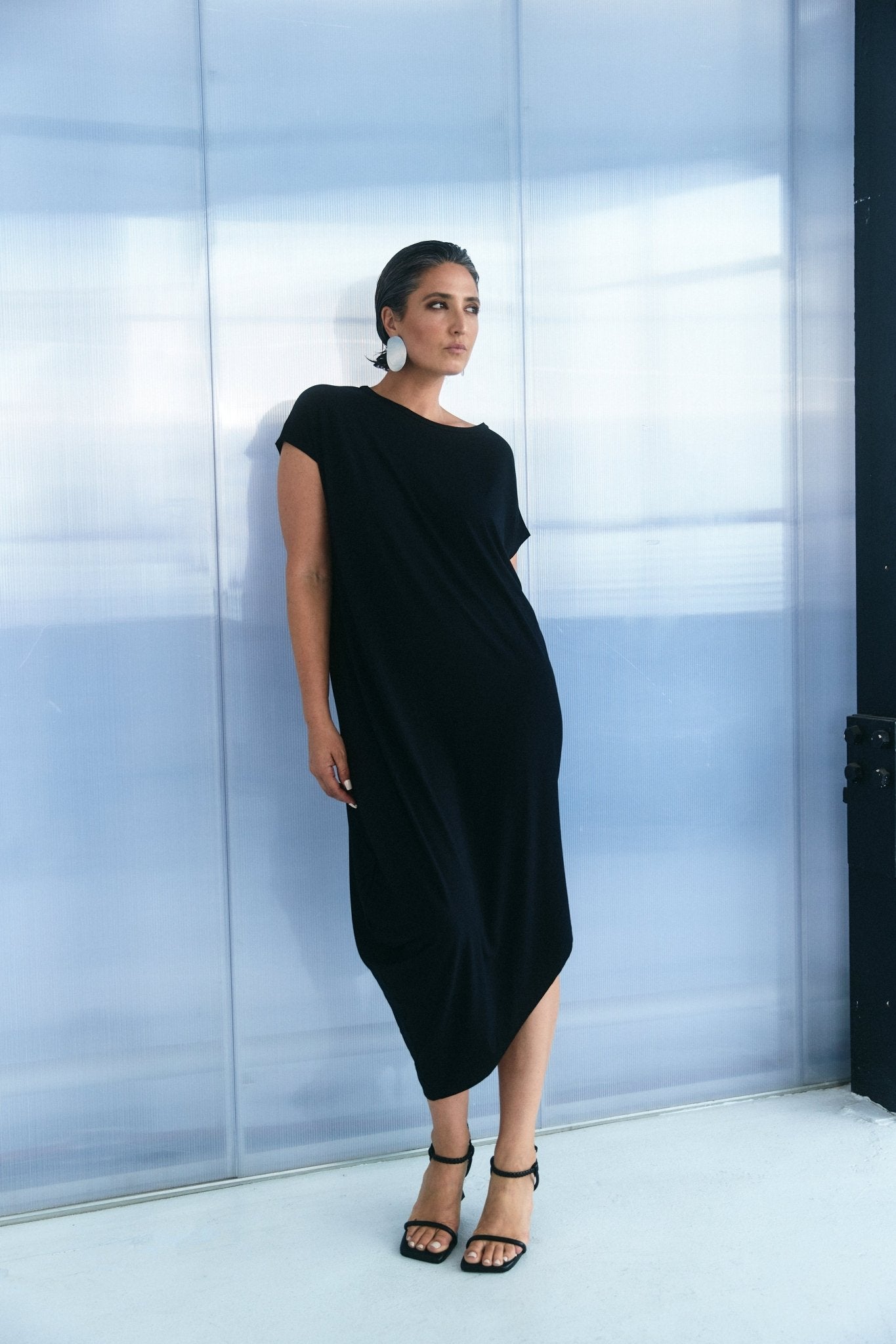 Bamboo Asymmetric Dress - Black - Tluxe - stride