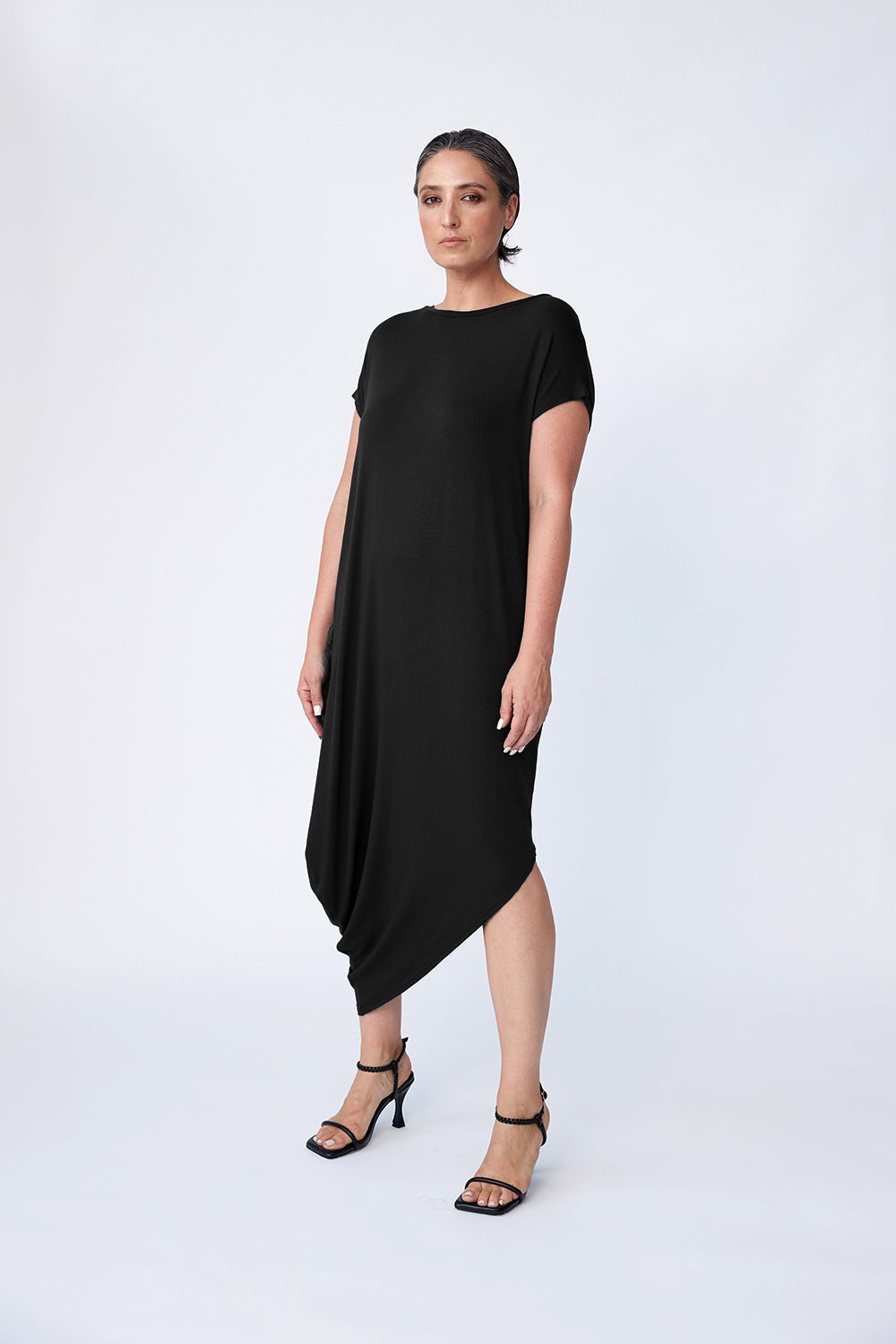 Bamboo Asymmetric Dress - Black - Tluxe - stride