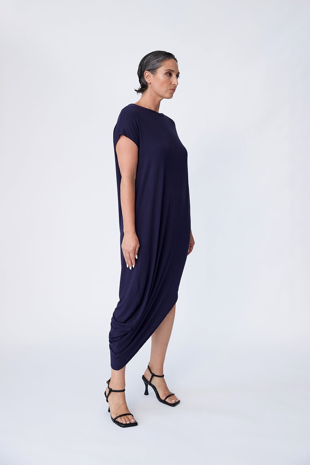 Bamboo Asymmetric Dress - Midnight - Tluxe - stride