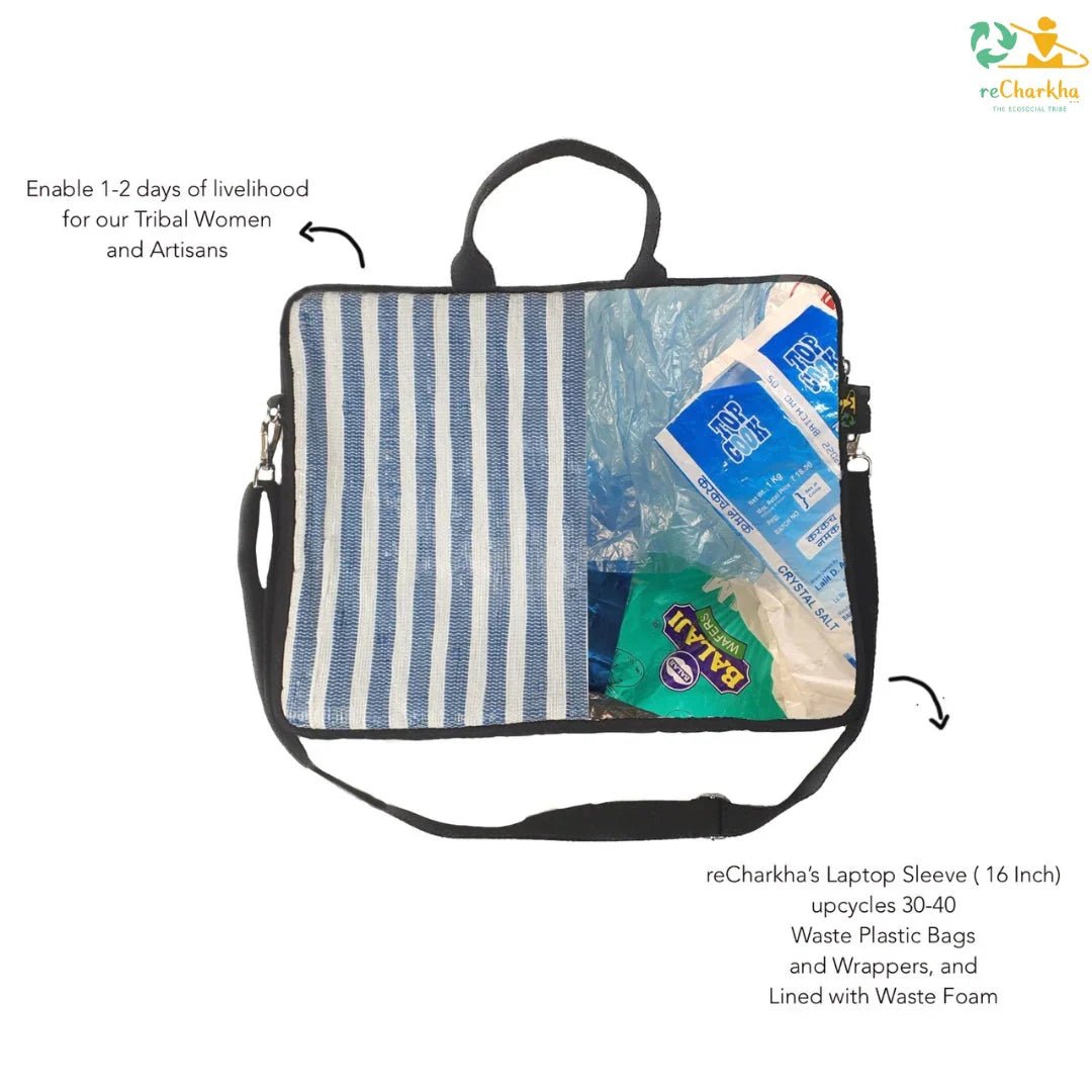 Blue Laptop Sleeve (16 Inch) with Belt And Handles - Bethikal - stride