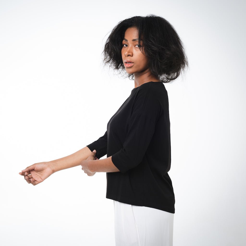 Boat Neck 3/4 Sleeve Top | Pearl Grey - Dorsu - stride