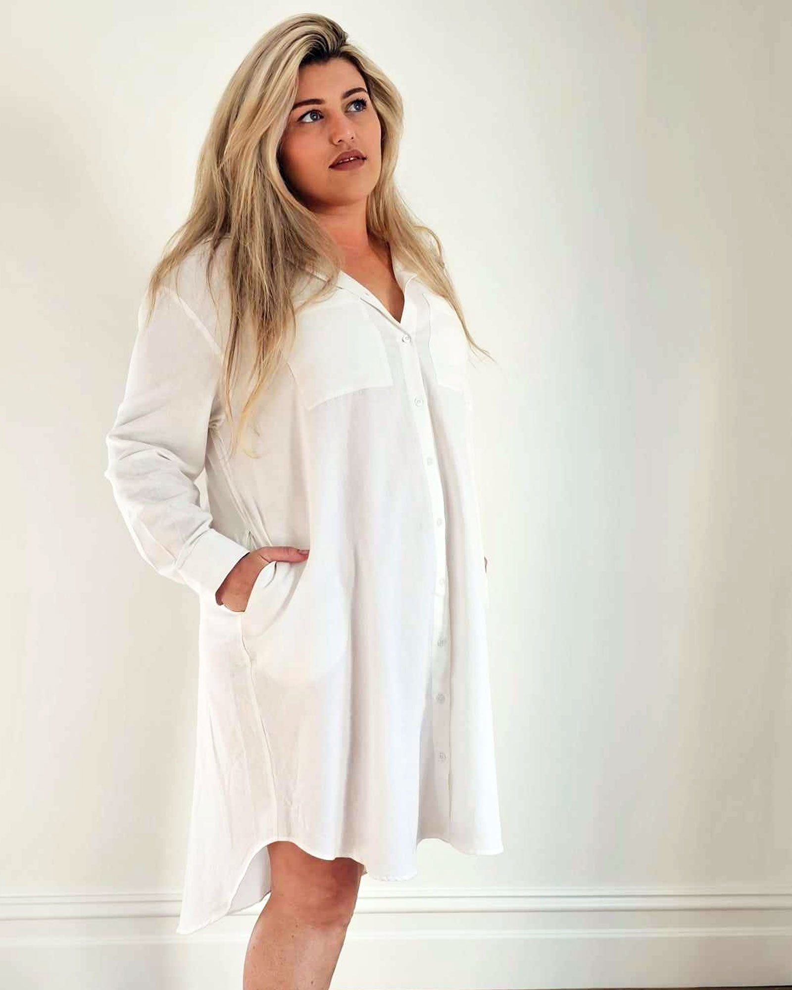 Boyfriend Shirt Dress // White - Hope & Harvest - stride