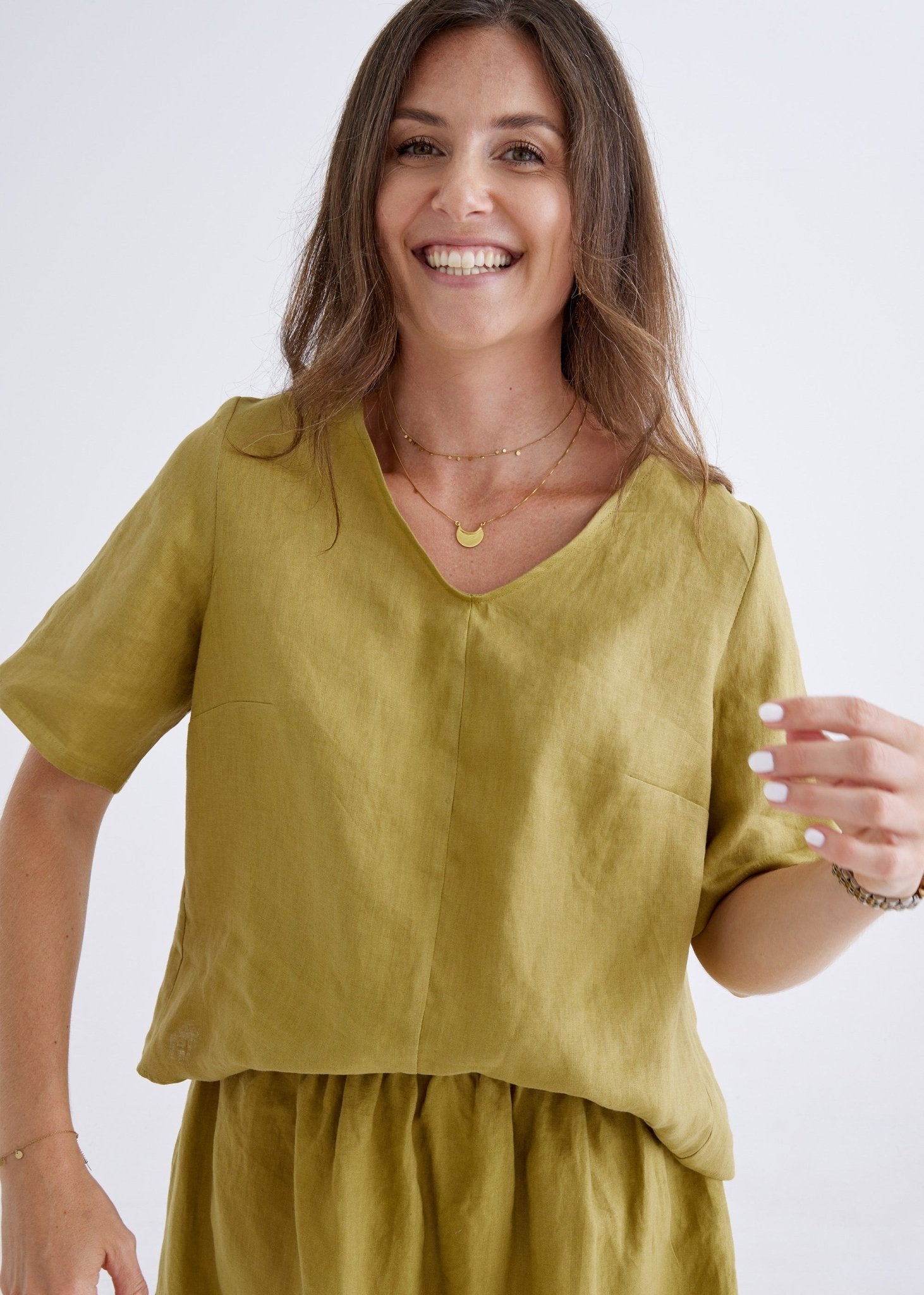 Carly Linen Top in Olive-Devina Louise-stride