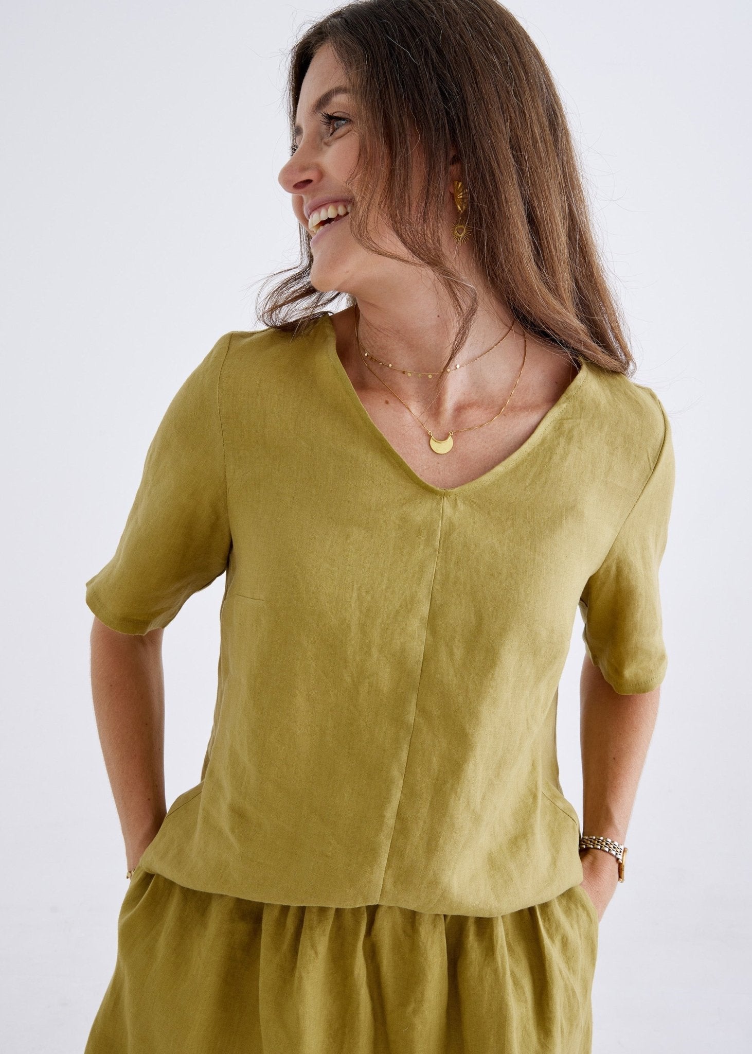 Carly Linen Top in Olive-Devina Louise-stride