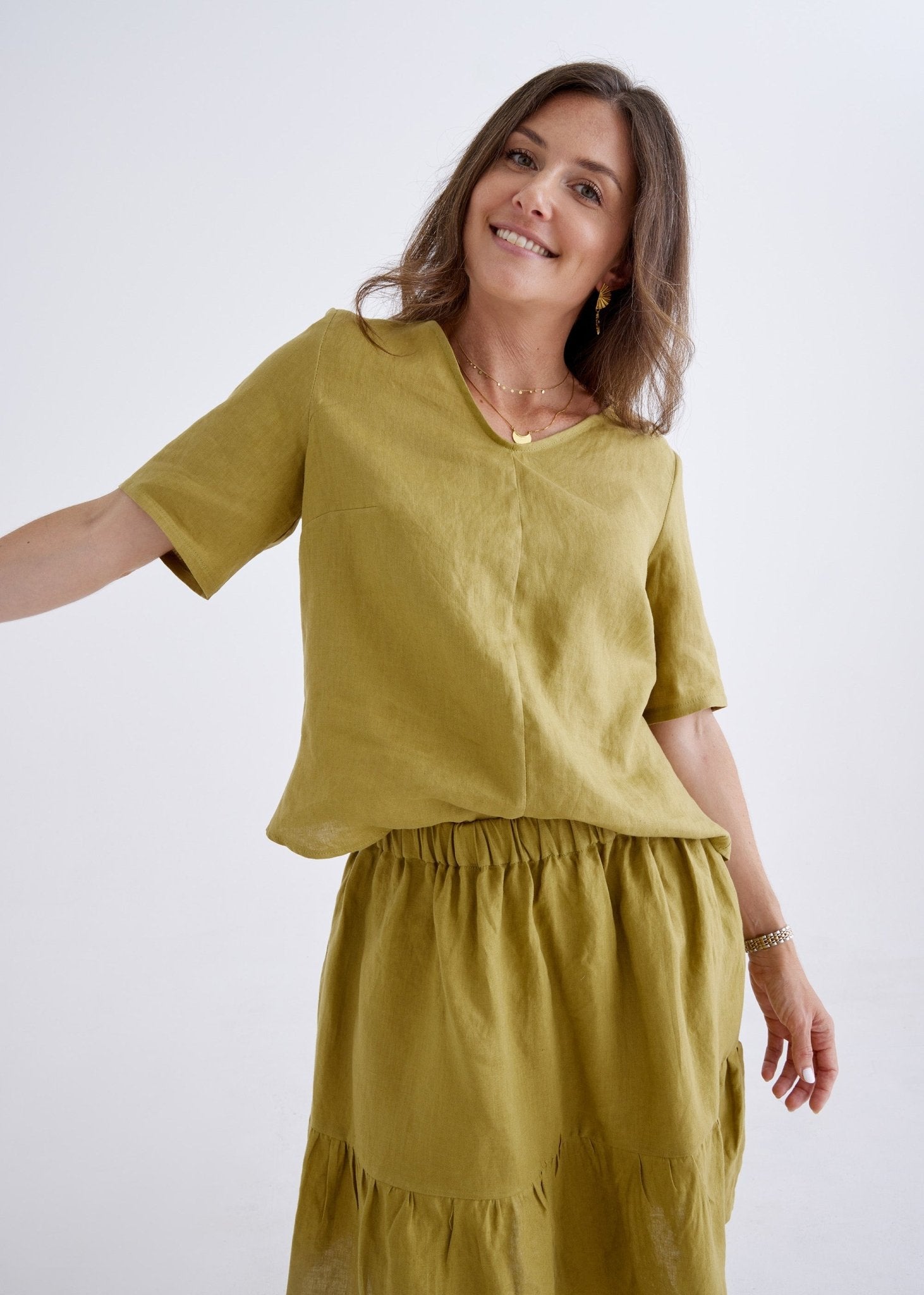 Carly Linen Top in Olive-Devina Louise-stride