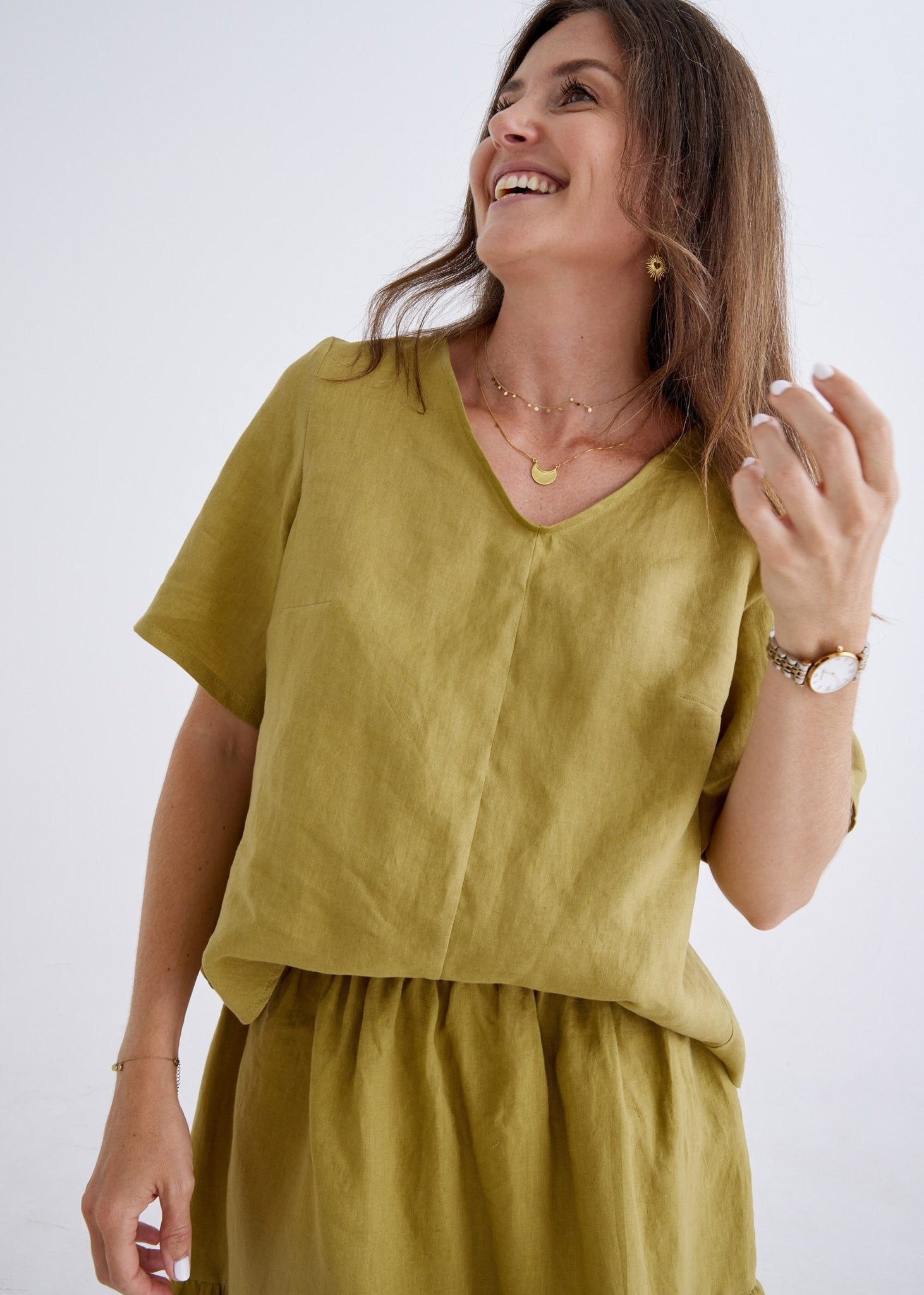 Carly Linen Top in Olive-Devina Louise-stride