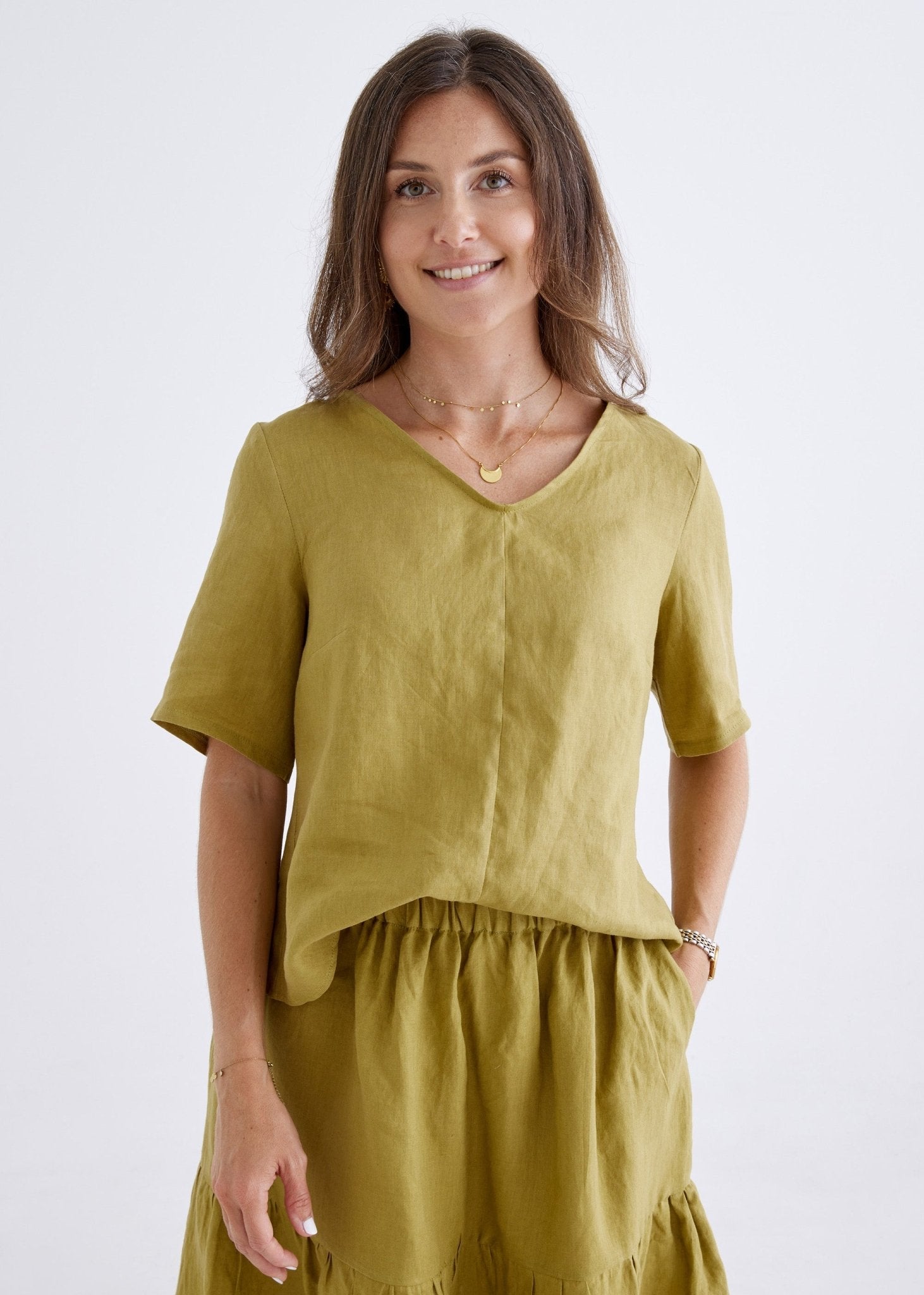 Carly Linen Top in Olive-Devina Louise-stride