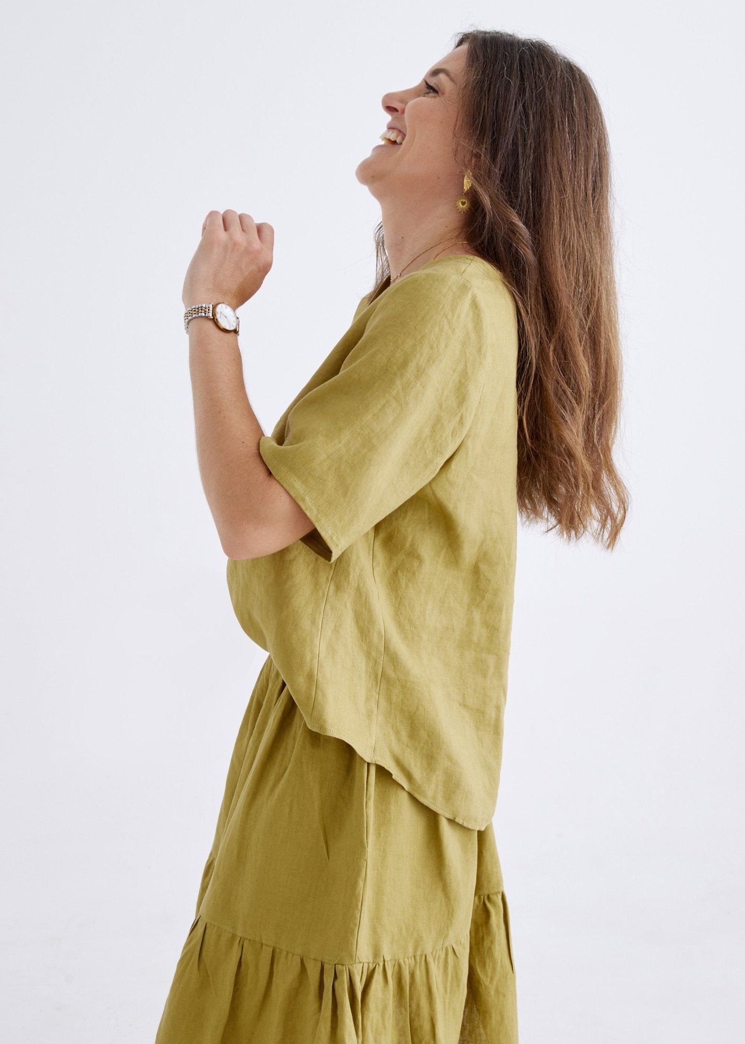 Carly Linen Top in Olive-Devina Louise-stride