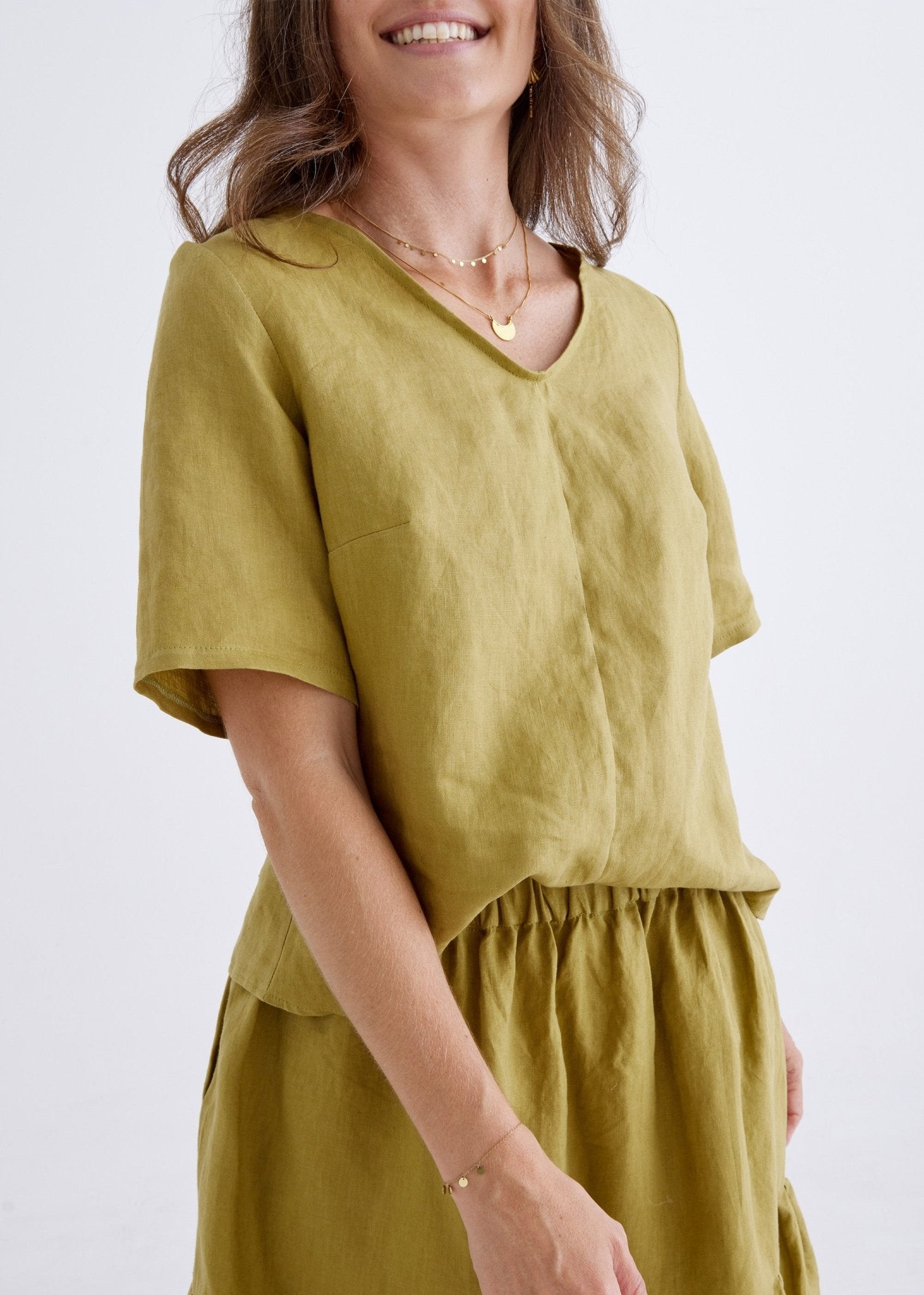 Carly Linen Top in Olive-Devina Louise-stride