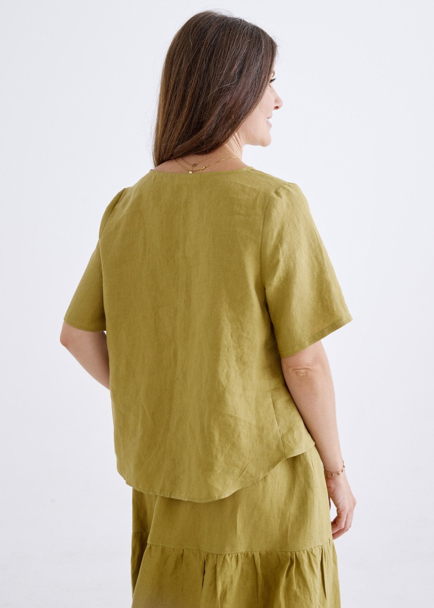 Carly Linen Top in Olive-Devina Louise-stride