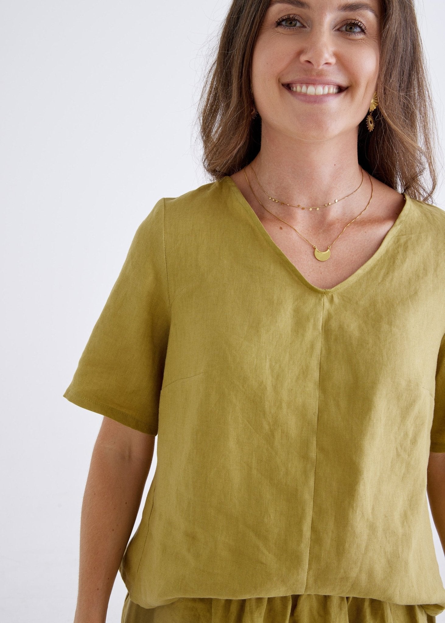 Carly Linen Top in Olive-Devina Louise-stride