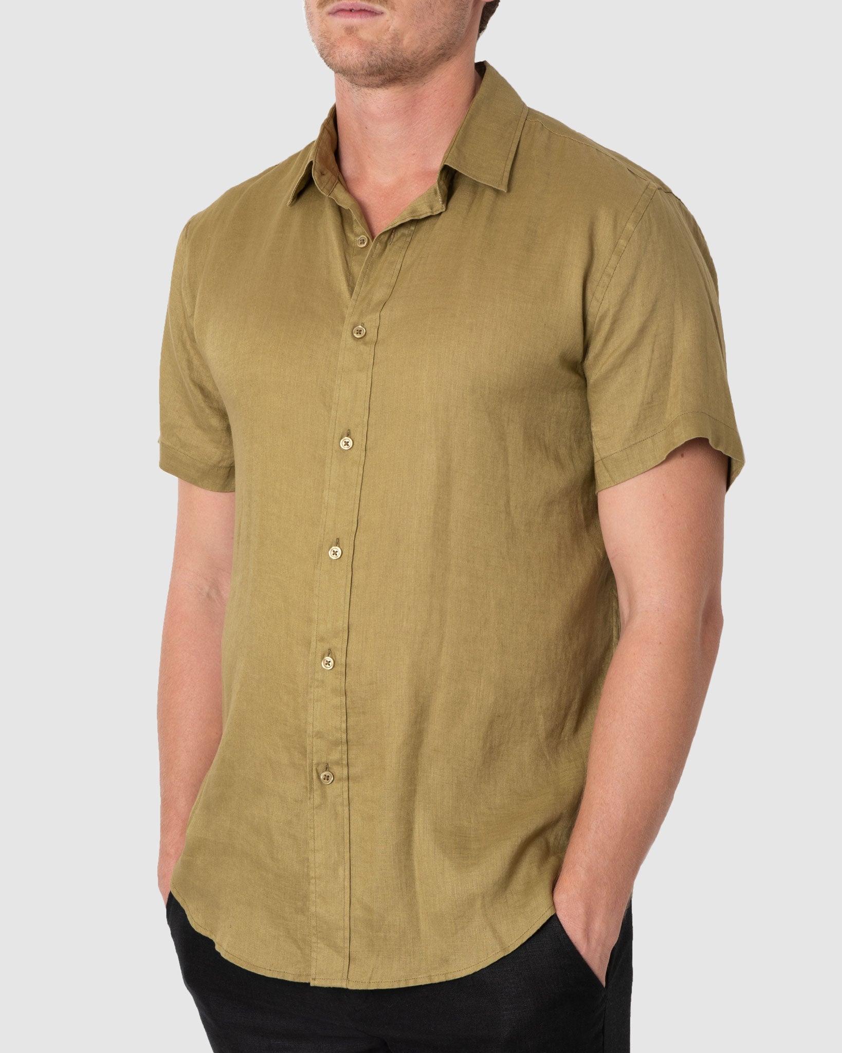 DESTii Olive Short Sleeve Linen Shirt - DESTii - stride