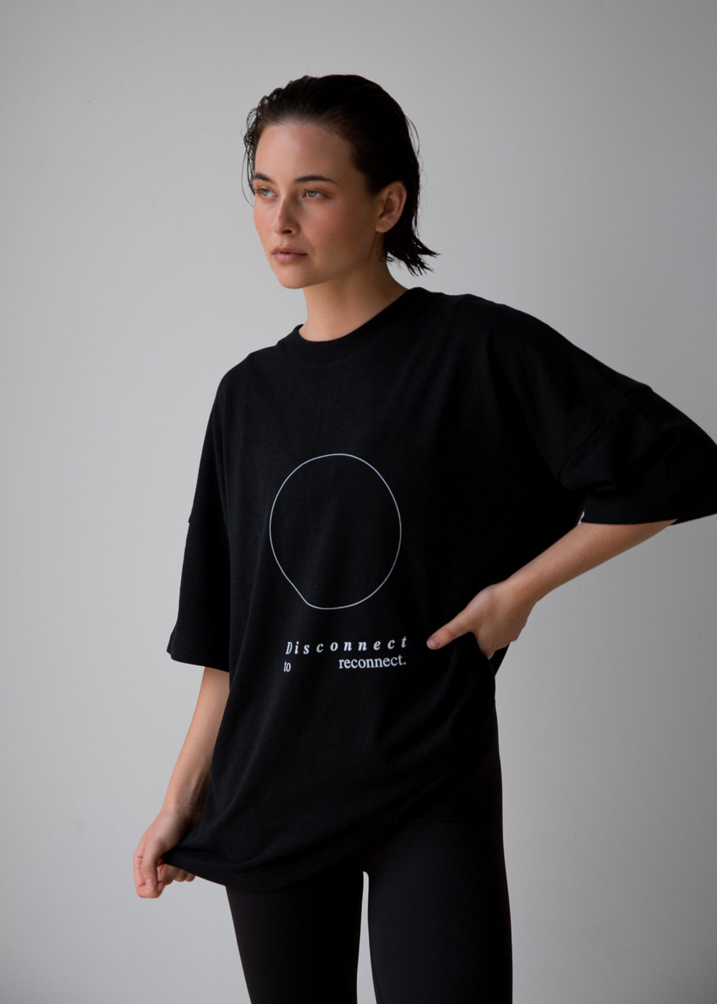 Disconnect to Reconnect Full Circle T-Shirt - Onyx Black - Pinky & Kamal - stride