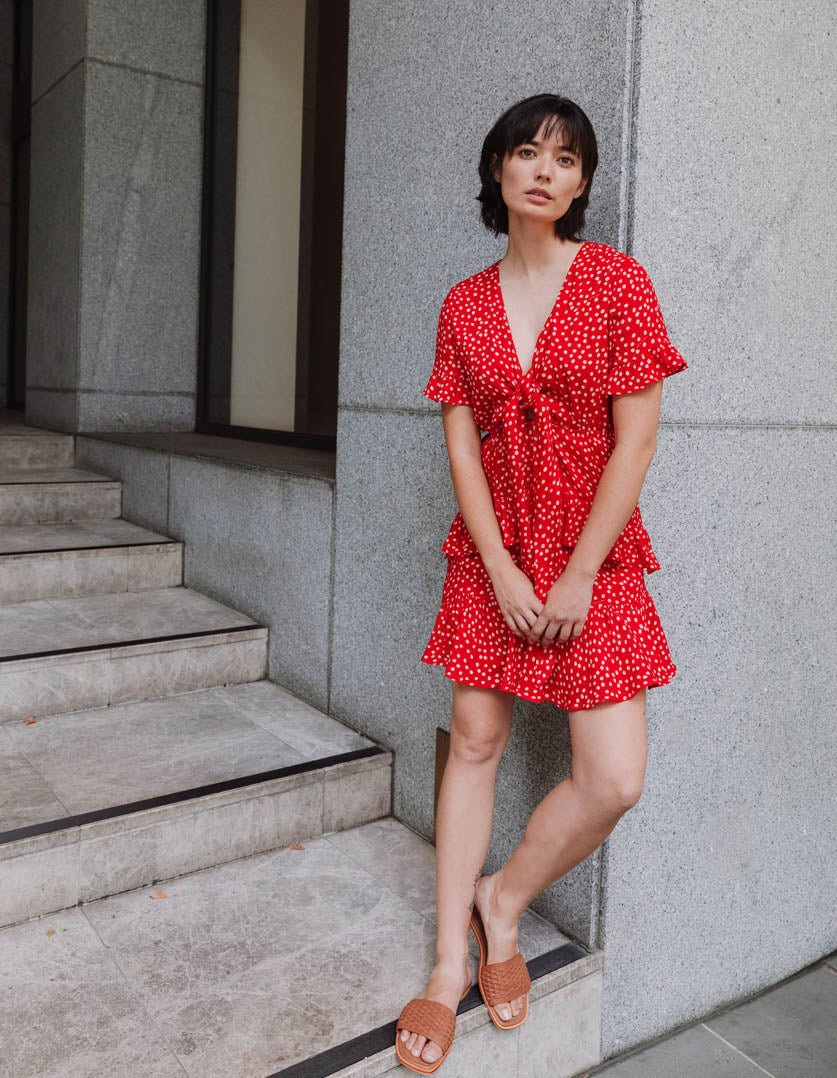 Ellen Dress Dotty Red in Modal - Devoi - stride