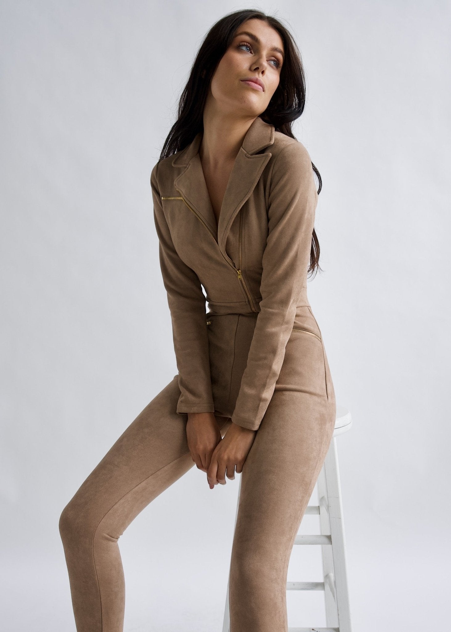 Emma Peel Mocha Faux Suede Jumpsuit