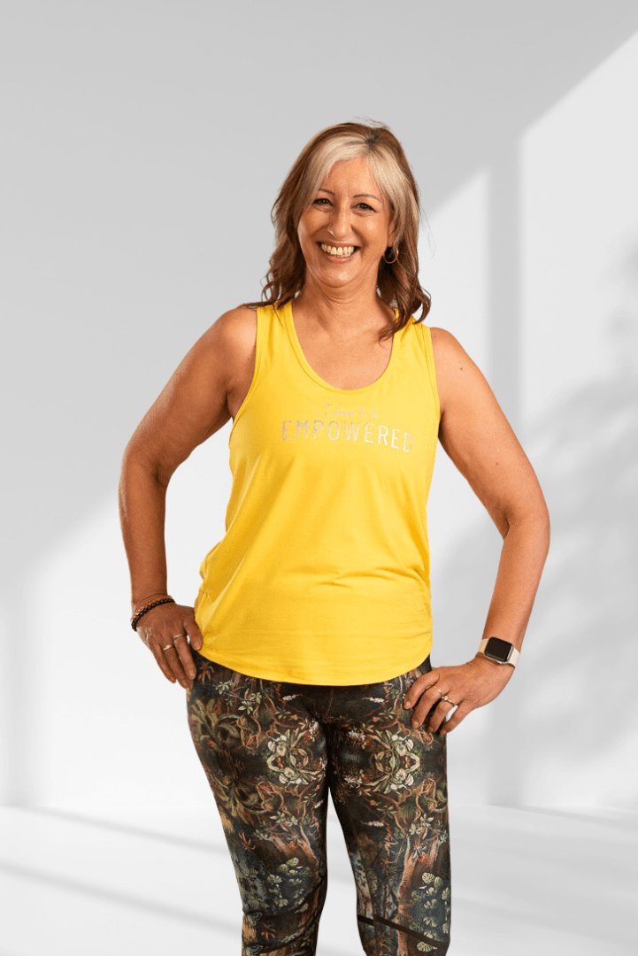 Empowered | Yellow women's sleeveless workout tops - Empowered Clothing - stride