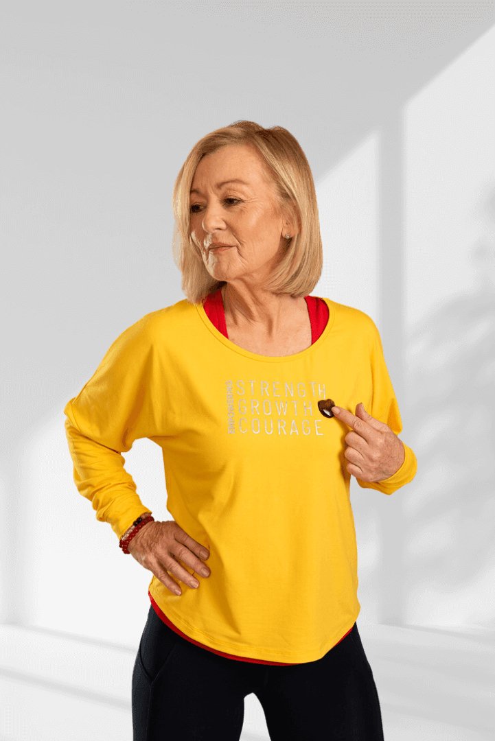 Empowering | Yellow long sleeve activewear top for women - Empowered Clothing - stride