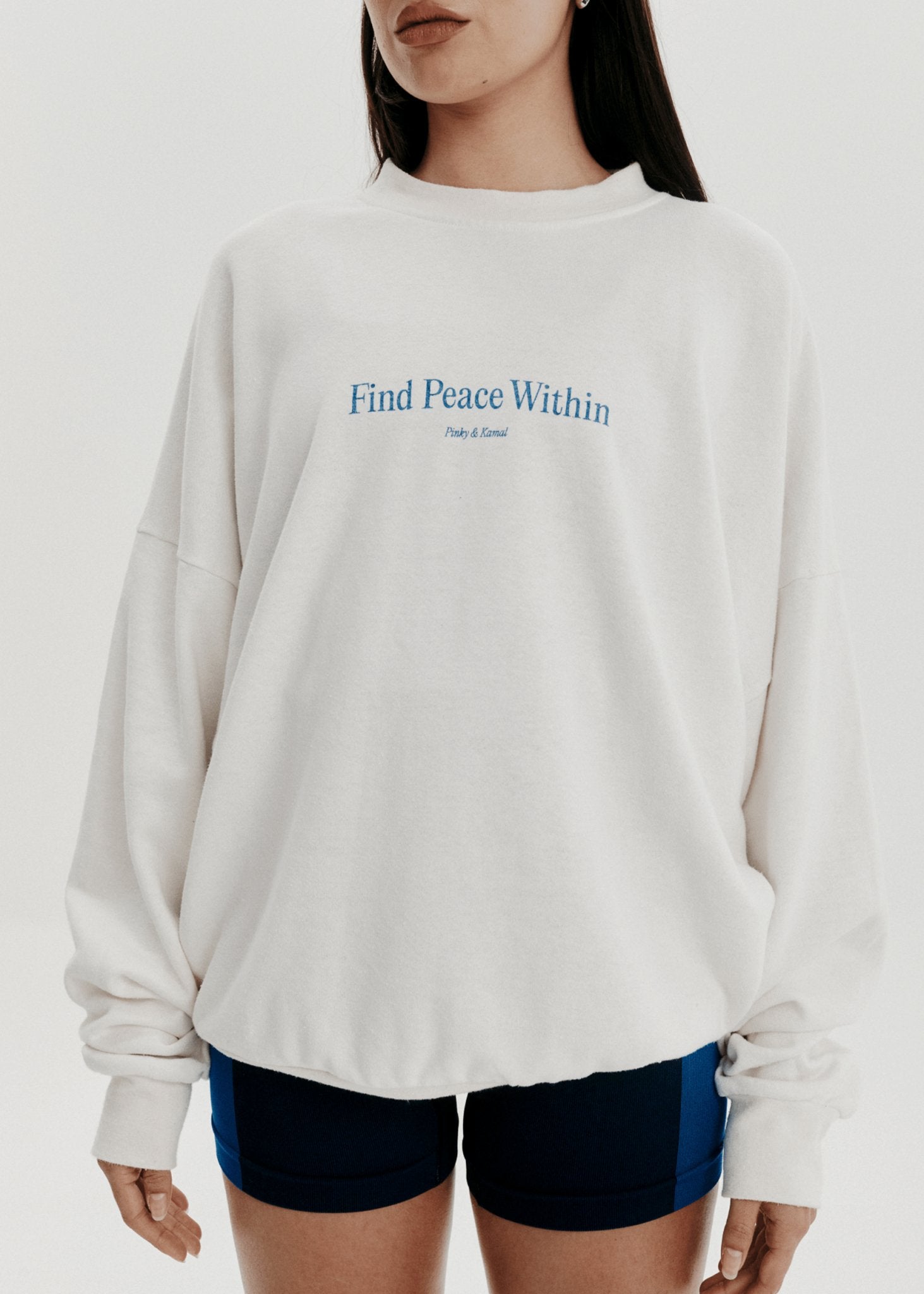 Find Peace Within Crewneck Sweatshirt - Off White/Blue - Pinky & Kamal - stride