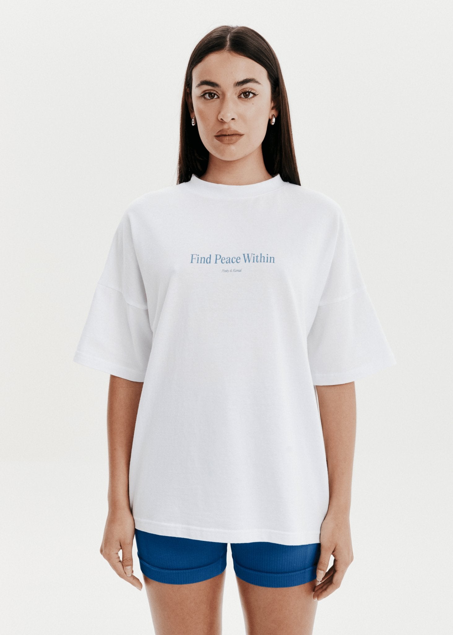 Find Peace Within T - Shirt - White/Blue - Pinky & Kamal - stride