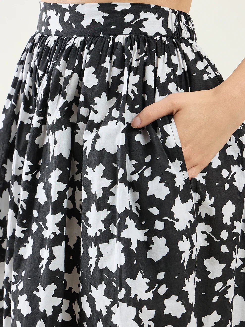 Floral Printed Top and Full Skirt Coord Set for Women | Monochrome - Bethikal - stride