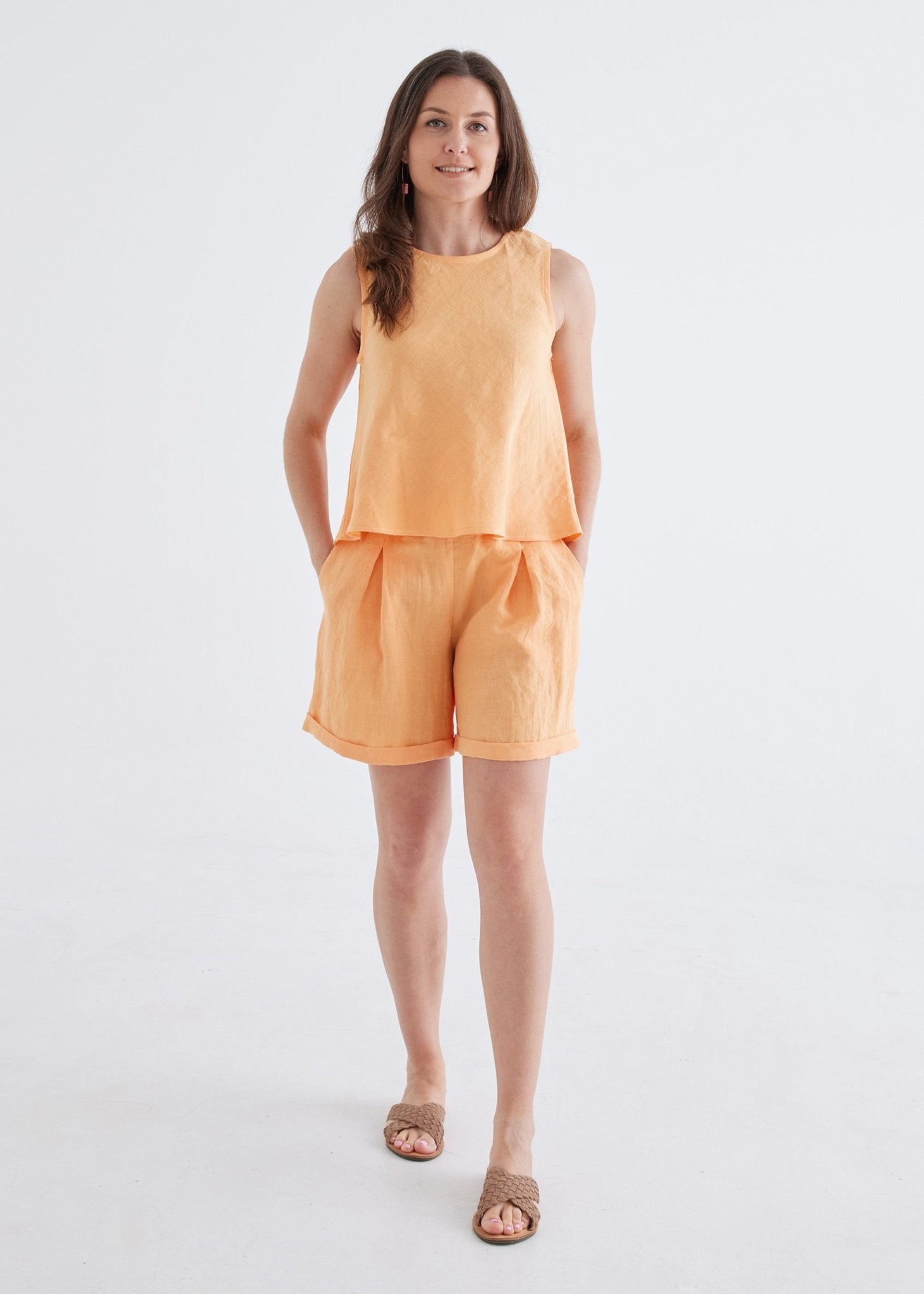 Hazel Linen Top in Apricot-Devina Louise-stride