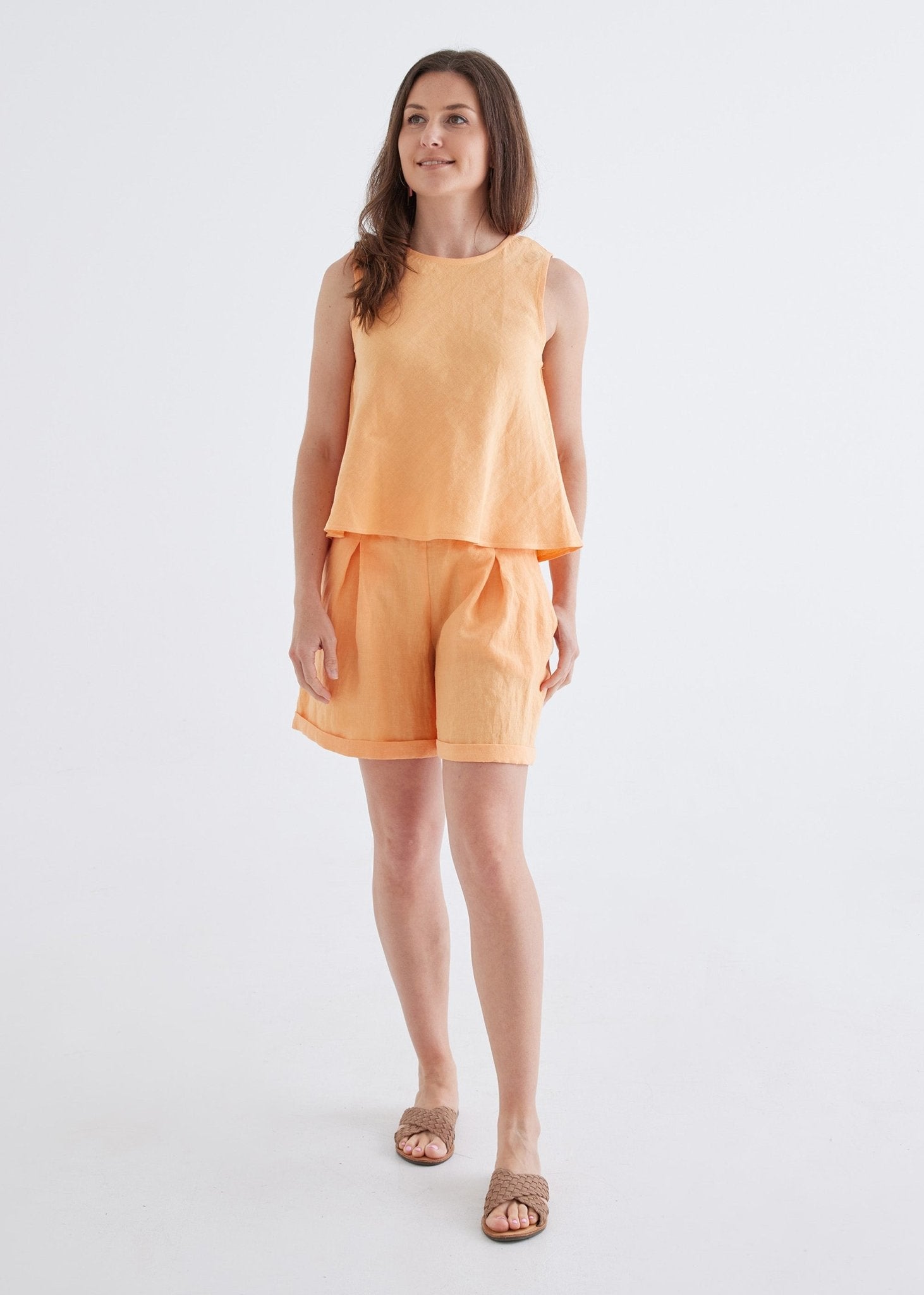 Hazel Linen Top in Apricot-Devina Louise-stride