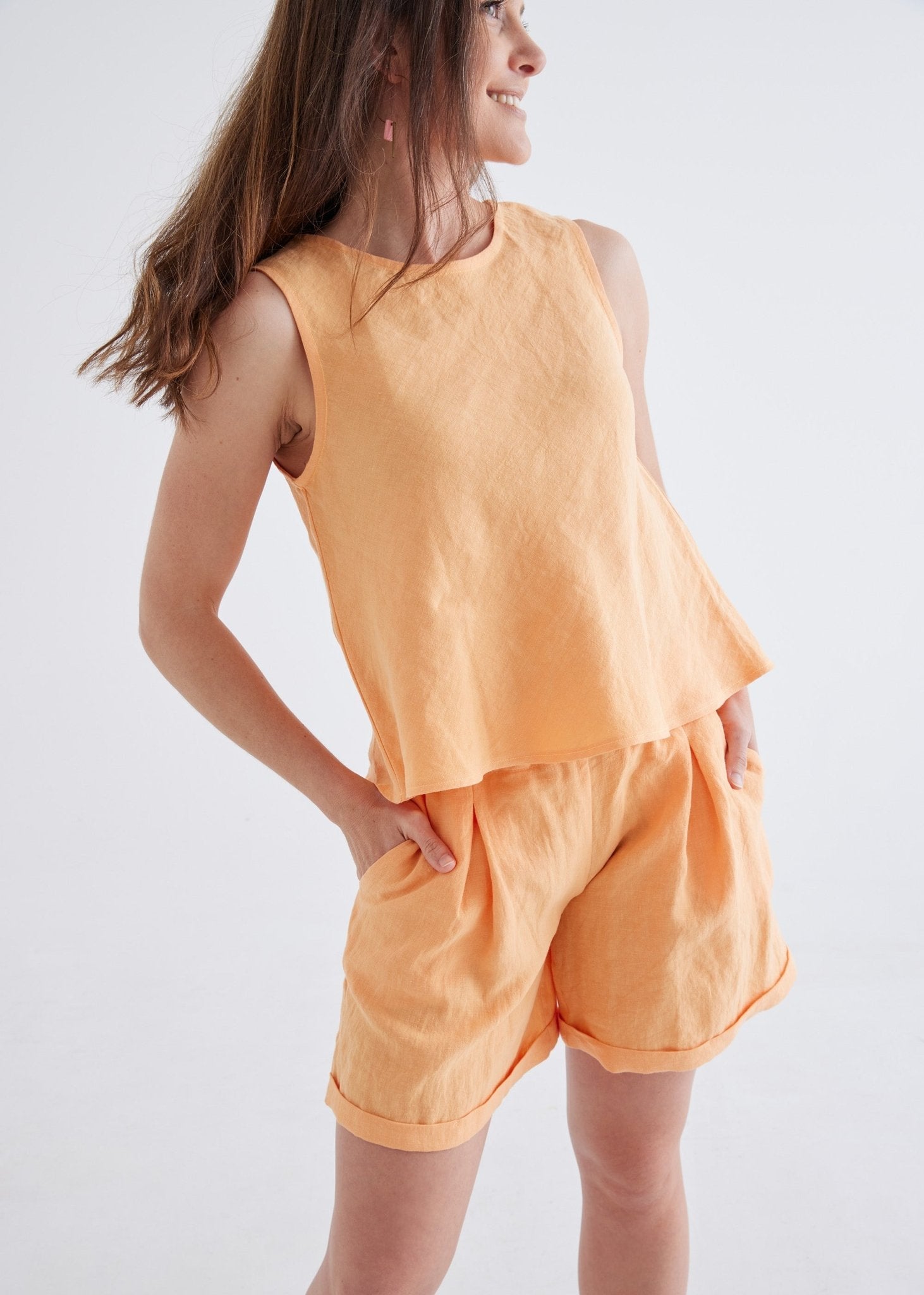 Hazel Linen Top in Apricot-Devina Louise-stride