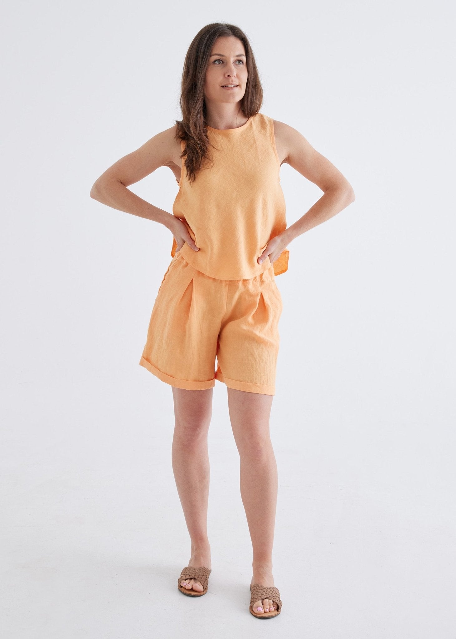 Hazel Linen Top in Apricot-Devina Louise-stride