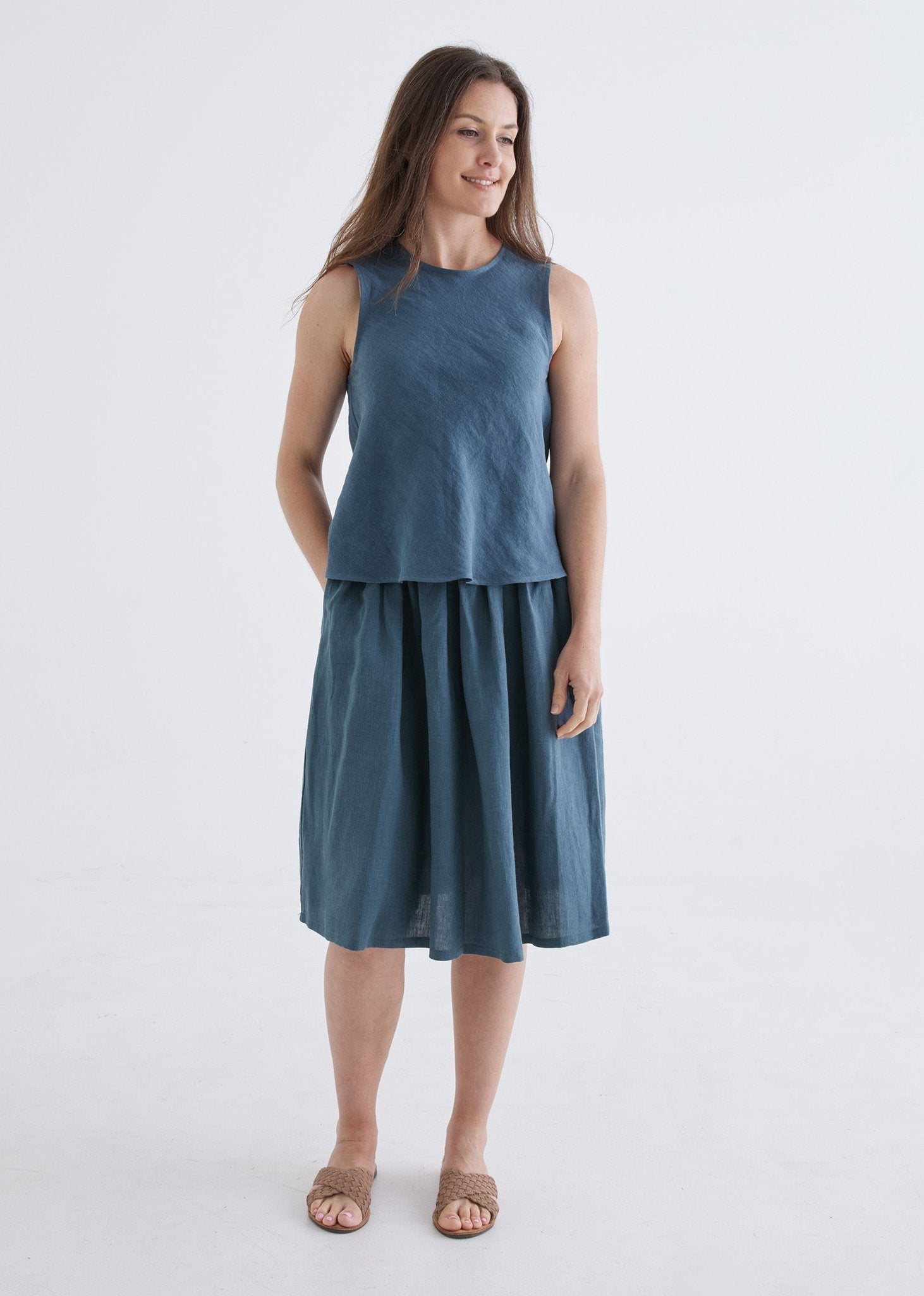 Hazel Linen Top in Deep Teal-Devina Louise-stride