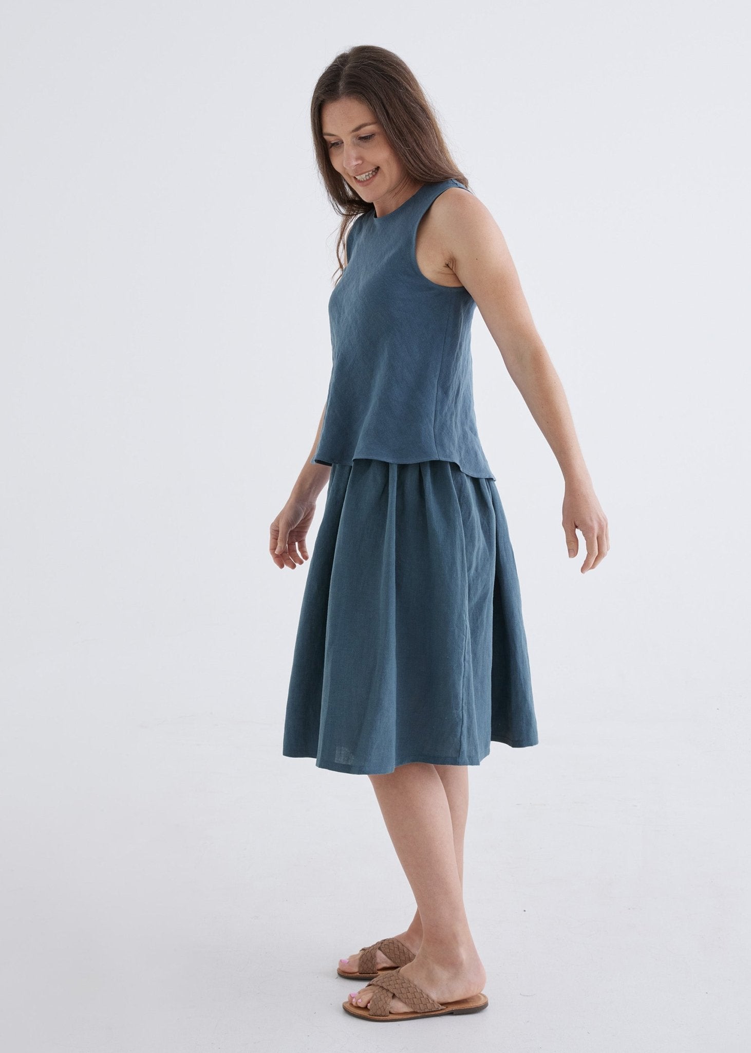 Hazel Linen Top in Deep Teal-Devina Louise-stride