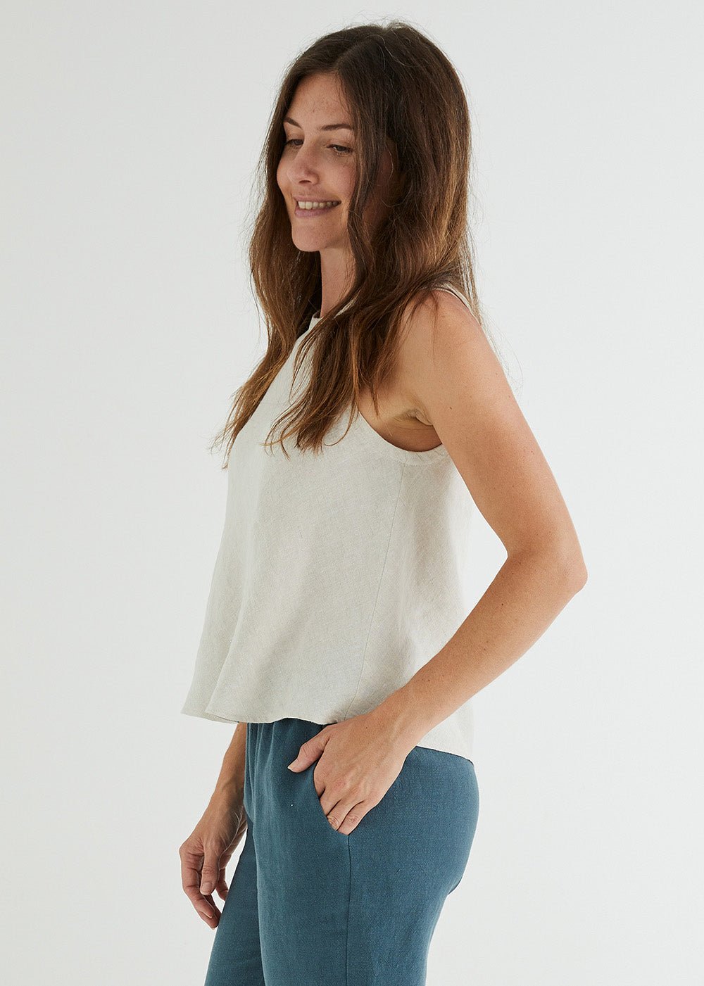 Hazel Linen Top in Natural-Devina Louise-stride