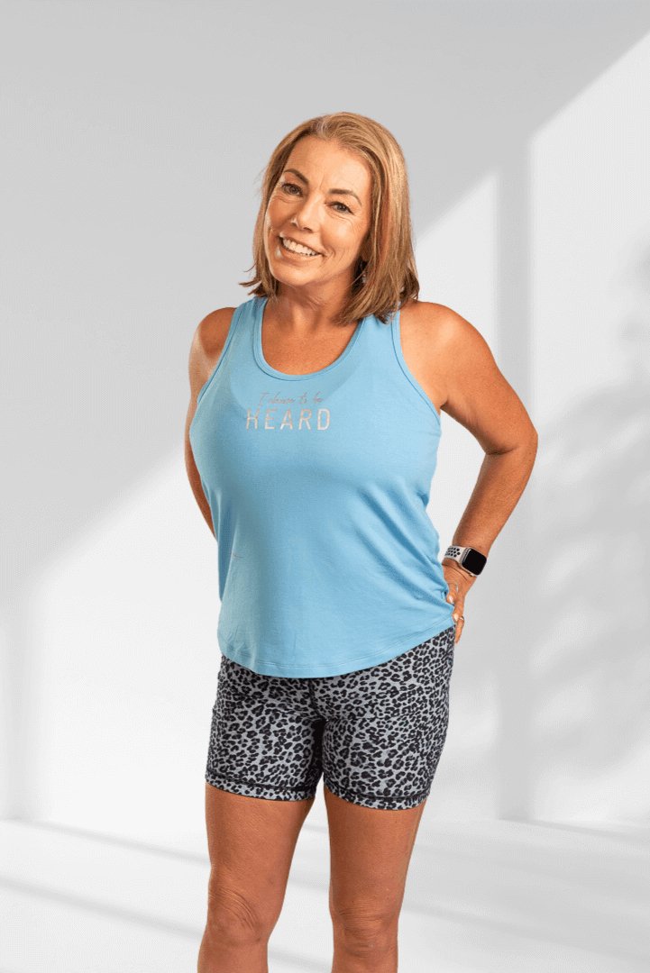 Heard | Pale blue sleeveless activewear top for women - Empowered Clothing - stride