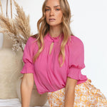 Hot Pink "Devotion" Georgette Top with Puffed Sleeves - Why Mary - stride