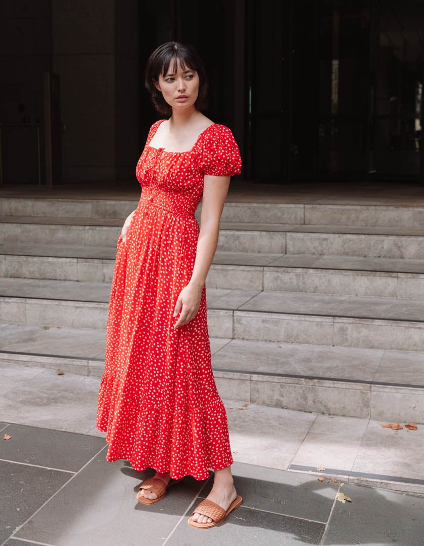 Keira Dress Dotty Red in Modal Crepe - Devoi - stride