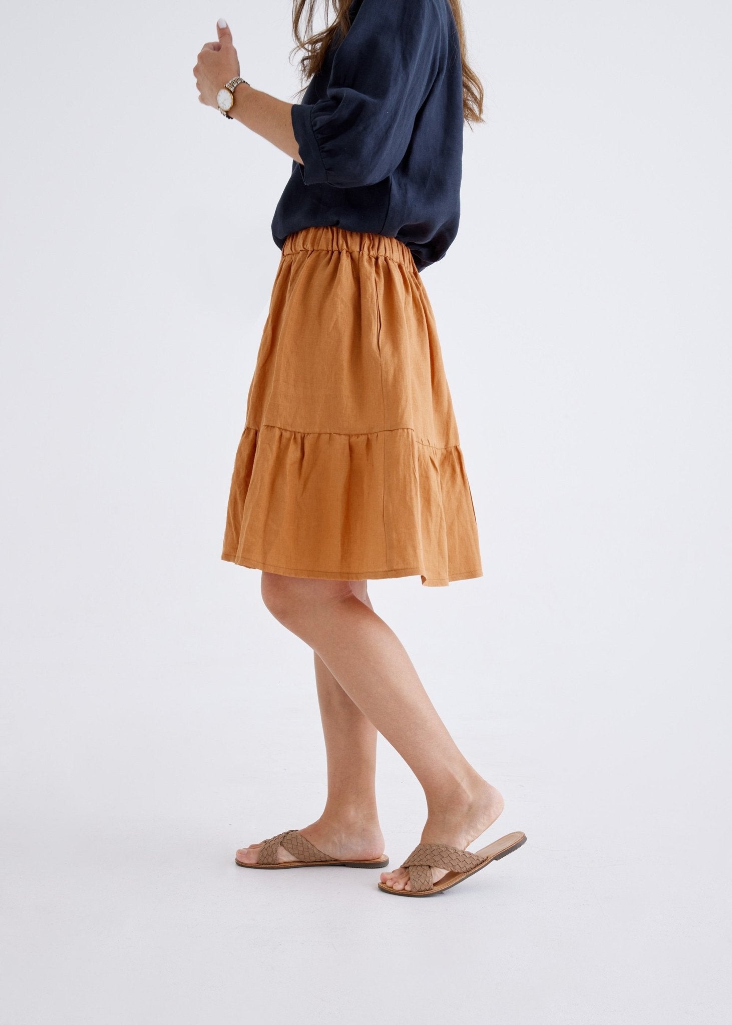 Lara Linen Skirt in Ginger-Devina Louise-stride