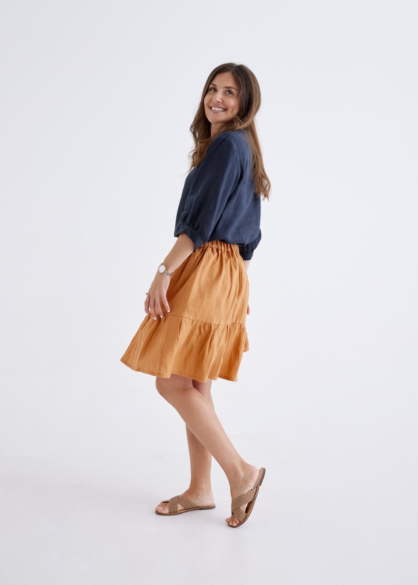 Lara Linen Skirt in Ginger-Devina Louise-stride