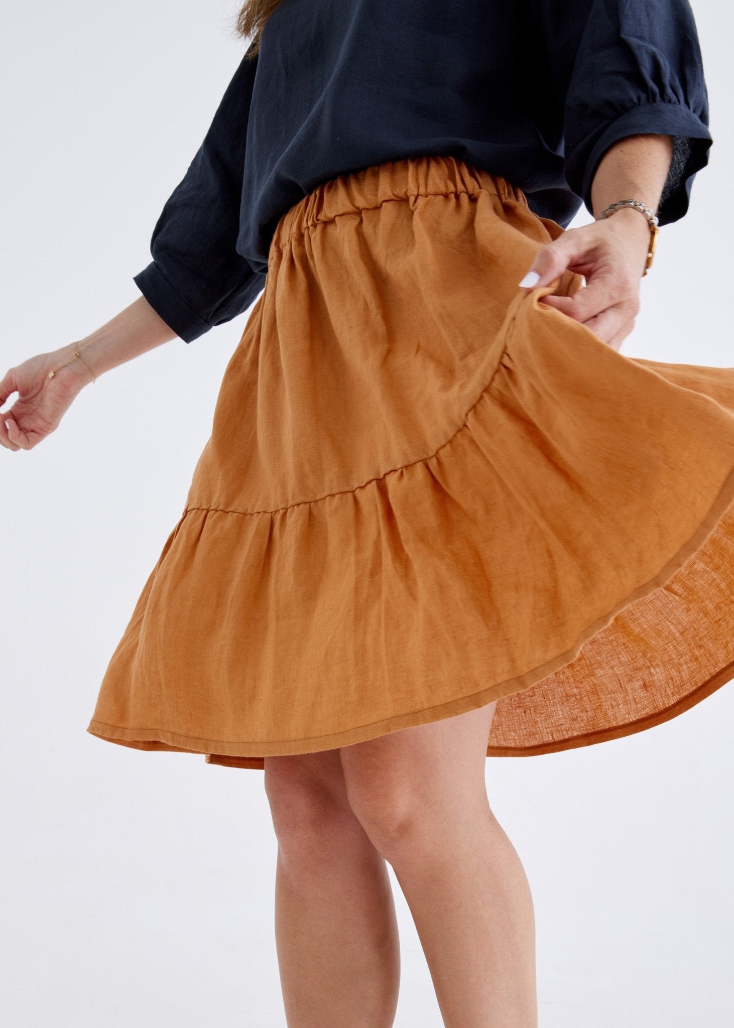 Lara Linen Skirt in Ginger-Devina Louise-stride