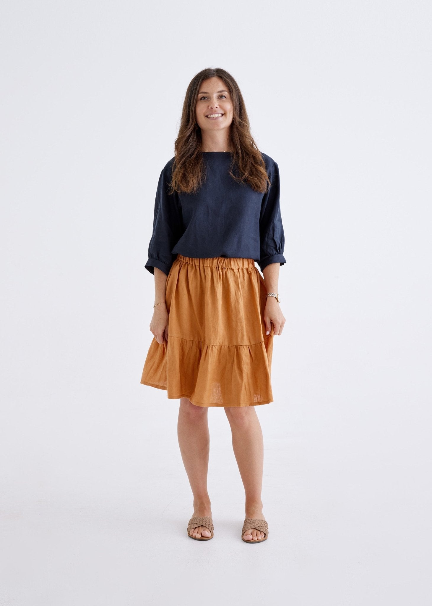 Lara Linen Skirt in Ginger-Devina Louise-stride