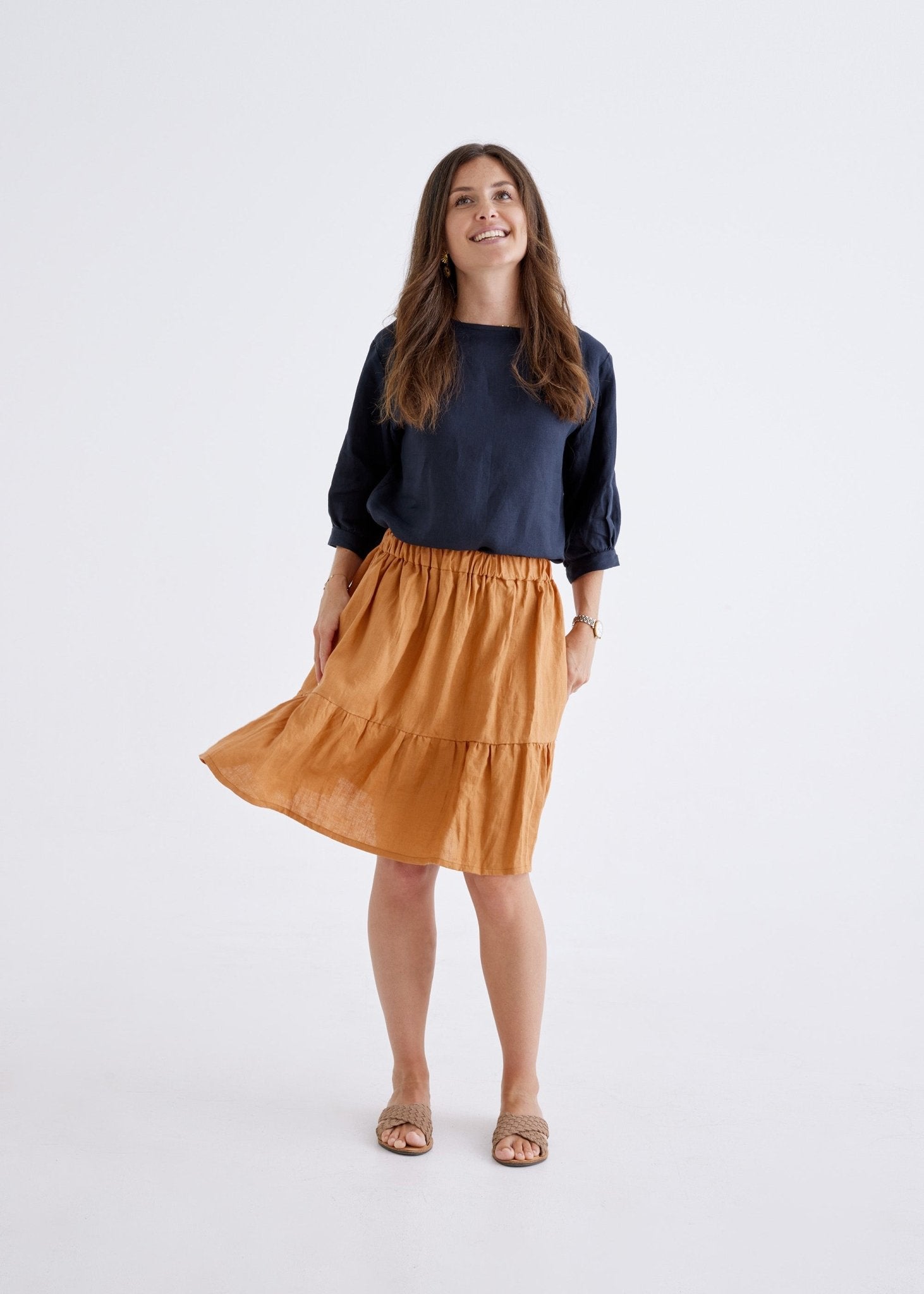 Lara Linen Skirt in Ginger-Devina Louise-stride