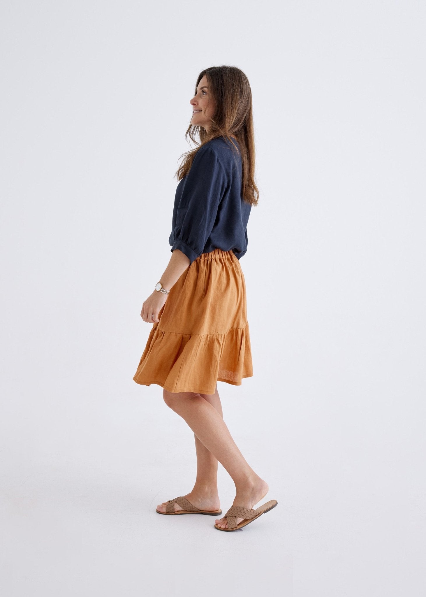 Lara Linen Skirt in Ginger-Devina Louise-stride