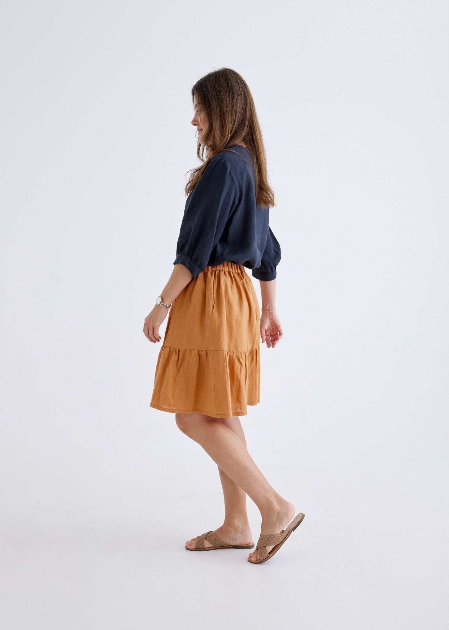 Lara Linen Skirt in Ginger-Devina Louise-stride