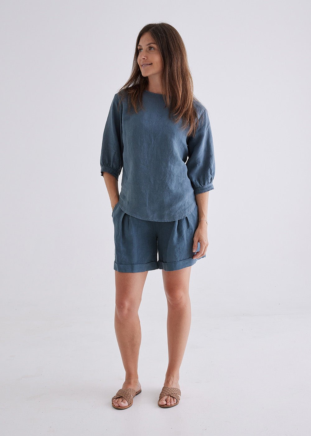 Laura Linen Top in Deep Teal-Devina Louise-stride