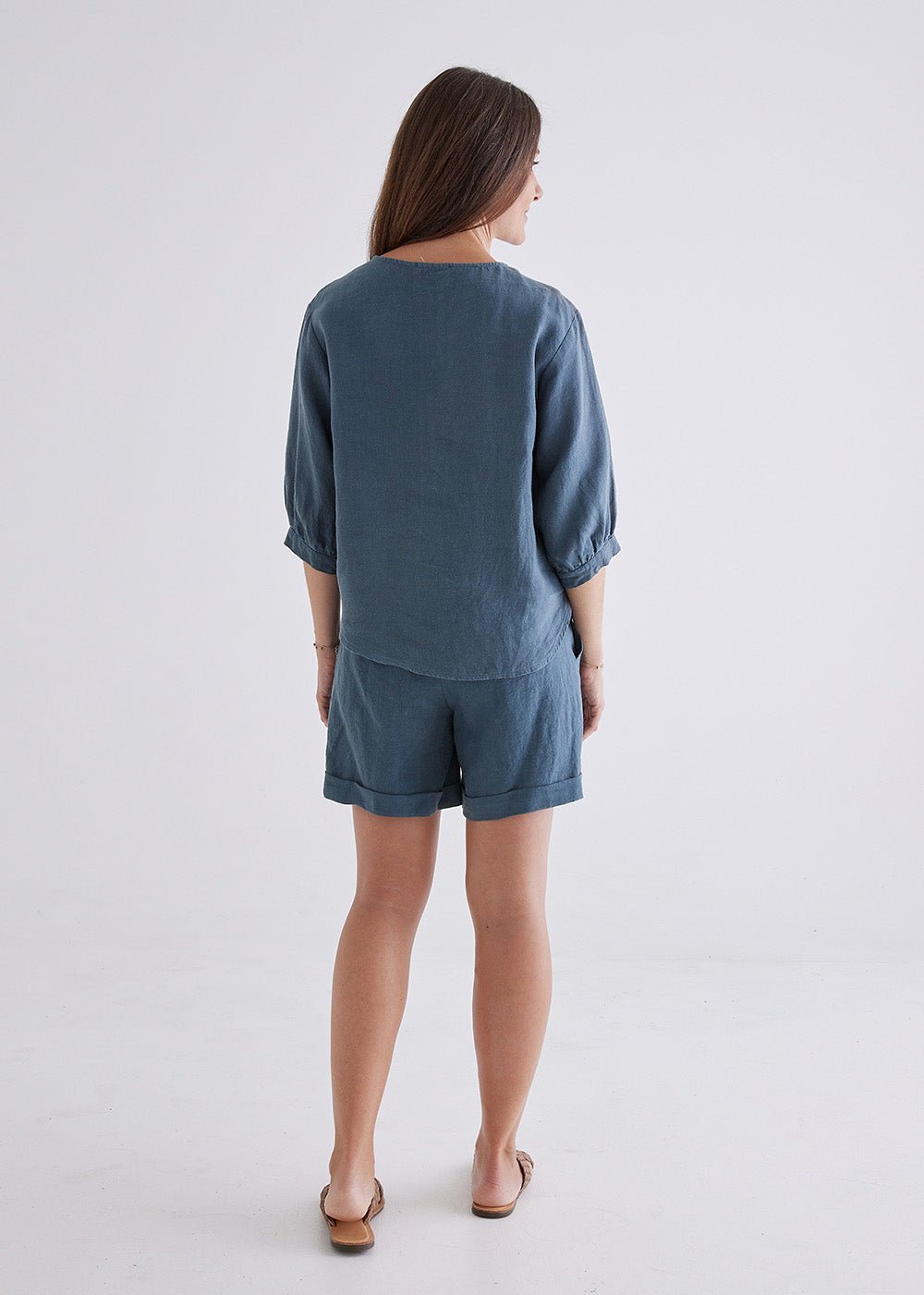 Laura Linen Top in Deep Teal-Devina Louise-stride